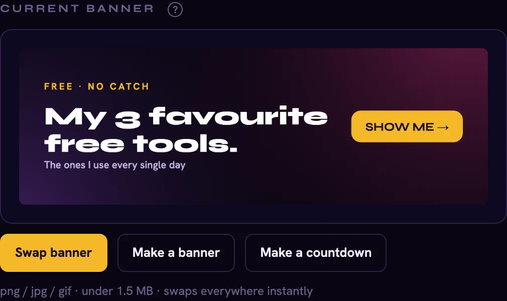 The BillboardMate dashboard showing a board's current banner with buttons to swap it or make a new one